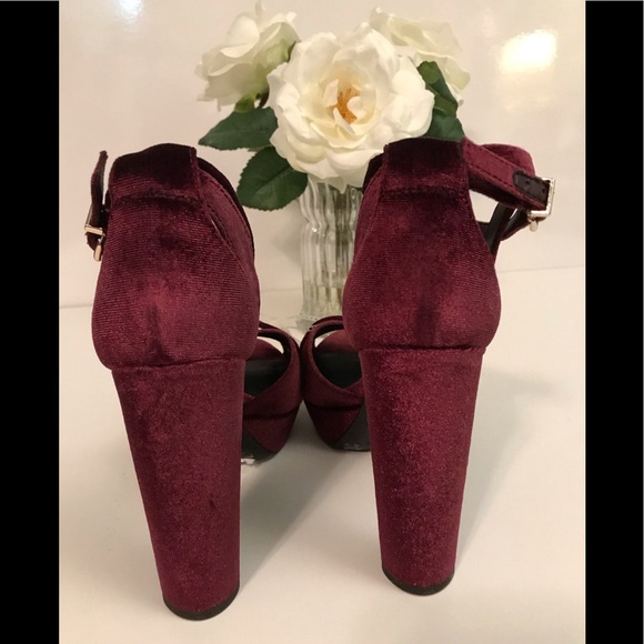 Burgundy Velvet Platform Sandals - Picture 6 of 7